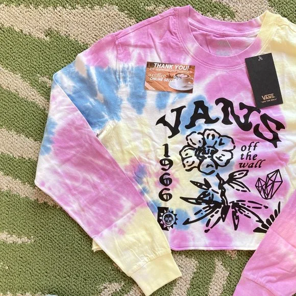 Vans Off The Wall Tie-Dye Crop Long Sleeve T-Shirt Women's NWT - Picture 2 of 11